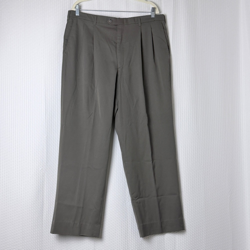 Haggar Black Label Trousers Men 38x30 Olive Green Pleated Pants Business Office